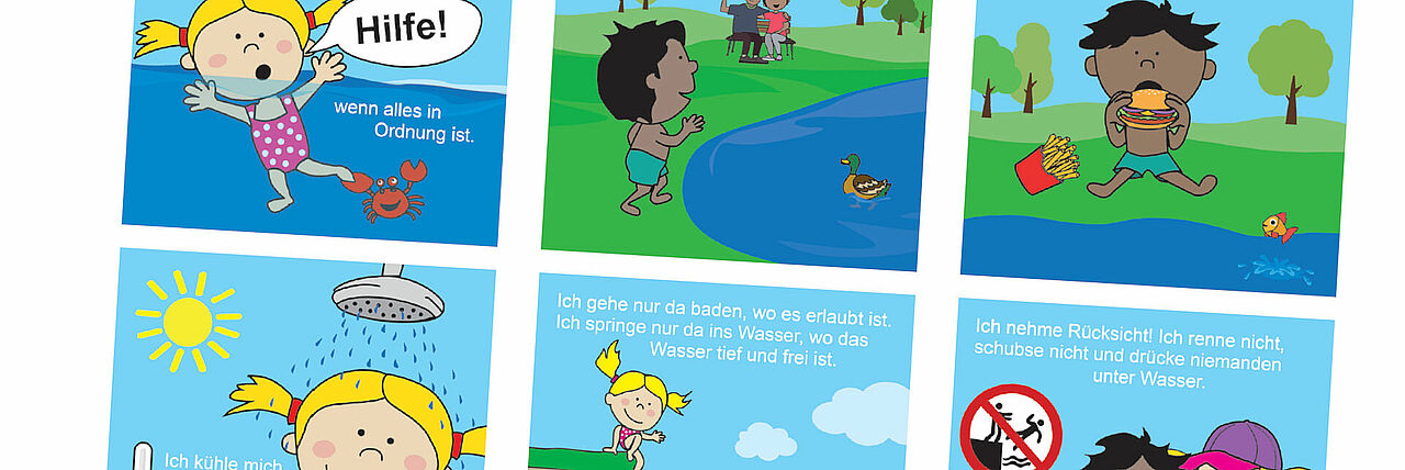Banner neue Baderregeln mit Symboldbilder zu den neuen Baderegeln